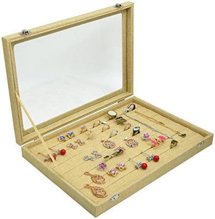 Jewelry Storage Trays Glass Top 8 Rows Inserts Ring Box Jewelry Box Earring Storage Organizer Yellow