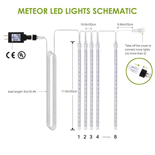 ALOVECO Falling Rain Lights Meteor Shower Lights 2 Pack 30cm 8 Tube 144 LEDs, Falling Rain Drop Icicle String Lights for Christmas Tree Halloween Decoration Holiday Party Wedding (Warm White)