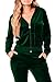 Linsery Women's Winter Velour Zipper Hooded Jacket Jogger Pants 2 Piece Sweatsuit