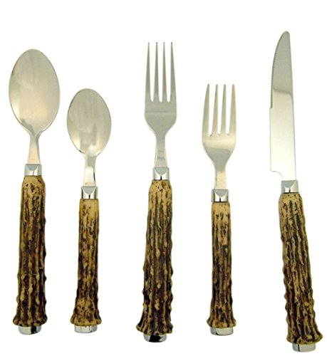 Deleon Antler Handle Flatware Silverware Set, 5 Piece Set