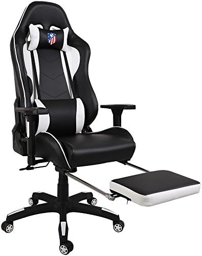Kinsal Ergonomic High-back Large Size Gaming Chair, Office Desk Chair Swivel PC Gaming Chair with Extra Soft Headrest, Lumbar Support and Retractible Footrest (Black/white/black)