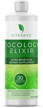 VitaSkye Cocology Elixir - Premium Coconut Oil MCT Supplement with Astaxanthin and Vitamins A,D, and E, 15.2 Oz | GMO Free, Gluten-Free, No Sugar Added. Delicious Vanilla Creme Flavor. Made in USA.