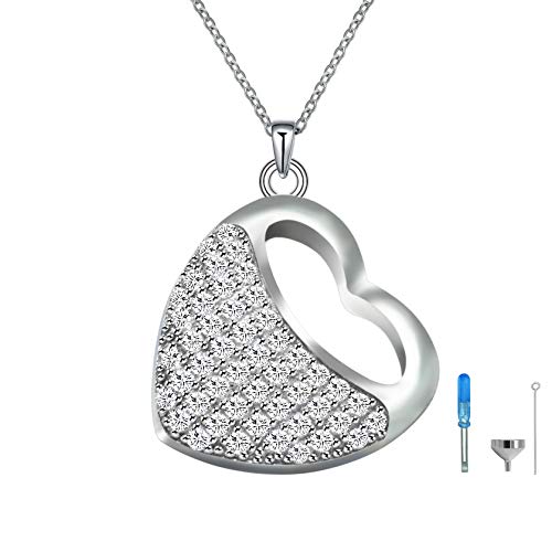 BEILIN 925 Sterling Silver Cremation Keepsake Ash Memorial Jewelry Urn Necklace for Ashes (Heart)