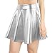 EPGU Women's Liquid Metallic Skirt Wet Look Flared Skater Skirt Dress, Silver