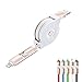 Geekercity 2M/6.6FT 2 in 1 Retractable Charging Data Sync Cable Cord - Lightning Micro USB to USB Charger Cable for iPhone 7 6 Plus 6S iPad Android Samsung Galaxy HTC LG & More (White)