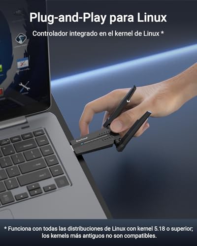 BrosTrend Wi-Fi 6E Adaptador WiFi Linux AXE3000, Adaptador WiFi USB para PC Linux Tri-Banda 6GHz y 5GHz y 2.4GHz, Wi-Fi USB 3.0 Plug and Play para Ubuntu, Mint, Fedora, openSUSE, Fedora, Debian etc.