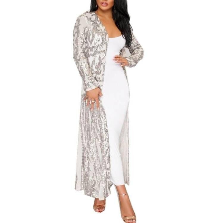 Photo 1 of Silver Totem Sequin Sparkly Long Sleeve Mesh Cardigan Cloak for Women Party Club Night small