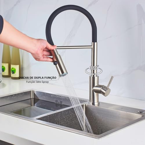 Torneira Gourmet de Cozinha Flexível Misturador Monocomando Inox Escovado