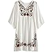 Yaketera Women Mexican Embroidered Peasant V Neck Mexican Tops Blouses