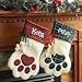 3D Personalized Embroidered Plaid Dog Paw Christmas Stocking (Red Plaid-Dog)-1 Stocking