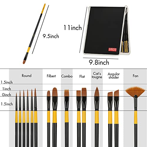 HIBOO Art Paint Brush Set-15 Different Sizes of Professionals Paint Brushes Wood Handles with Oil-Sealing Technique for Watercolor Acrylic Oil , Face and Nails Painting (Yellow & Black)