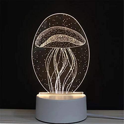 3D LED Optical Illusion Lamps - Acrylic Night Light with USB Cables Bedroom Desk Table Decoration Gift Warm White Lamp (Jellyfish)