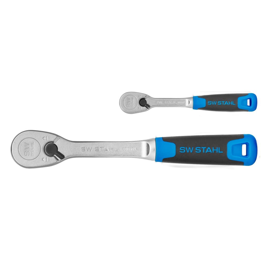 SW-Stahl 06096L Reversible Ratchet Set 2-Piece I 1/4 and 1/2 Inch Ratchet up to 1,075 Nm I High Torque Ratchet Set I Fine-Toothed with 90 Teeth