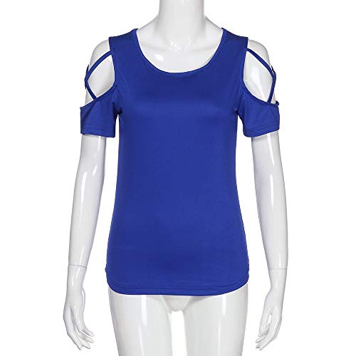 Women Summer Solid Short Sleeve Strappy Cold Shoulder T-Shirt Tops Blouses Toponly - Thumbnail 3