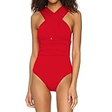 LAPAYA Women's Bathing Suit Front Criss Cross Ruched Backless One Piece Swimsuit