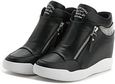 GIY Women Fashion High Top Round Toe Wedge Sneakers Platform Increased Height Casual Sports Shoes with Cz