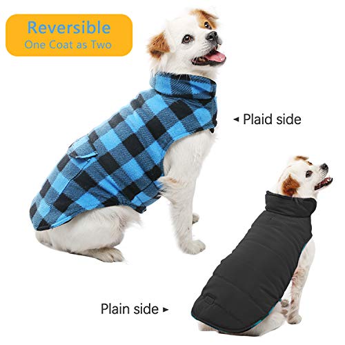 Kuoser British Style Plaid Dog Winter Coat, Windproof Cozy Cold Weather