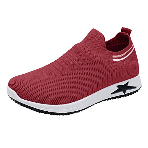 Women's Fashion Sneakers Breathable Sport Shoes Casual Slip On Mesh Breathable Shoes Sport Running Shoes Red