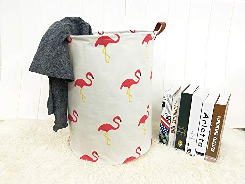 TIBAOLOVER 19.7" Large Sized Waterproof Foldable Laundry Hamper Bucket,Basket for Toys,Storage Bin,Kids Room,Home Organizer,Nursery Storage,Baby Hamper,Canvas Storage Basket Stylish Cart (Flamingos) - Thumbnail 5