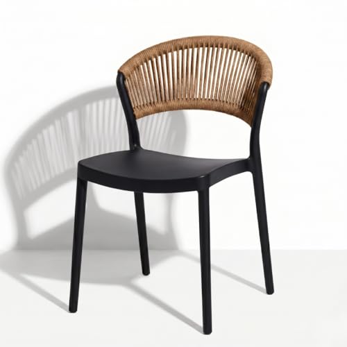 MARCOLO Chair Without Arms, Outdoor Plastic Dining Chair, Weather & UV Resistant Patio Chair for Balcony, Garden, Kitchen & Indoor Outdoor Use, Modern Rope-Style Design, 41x53.5x82cm (Black)