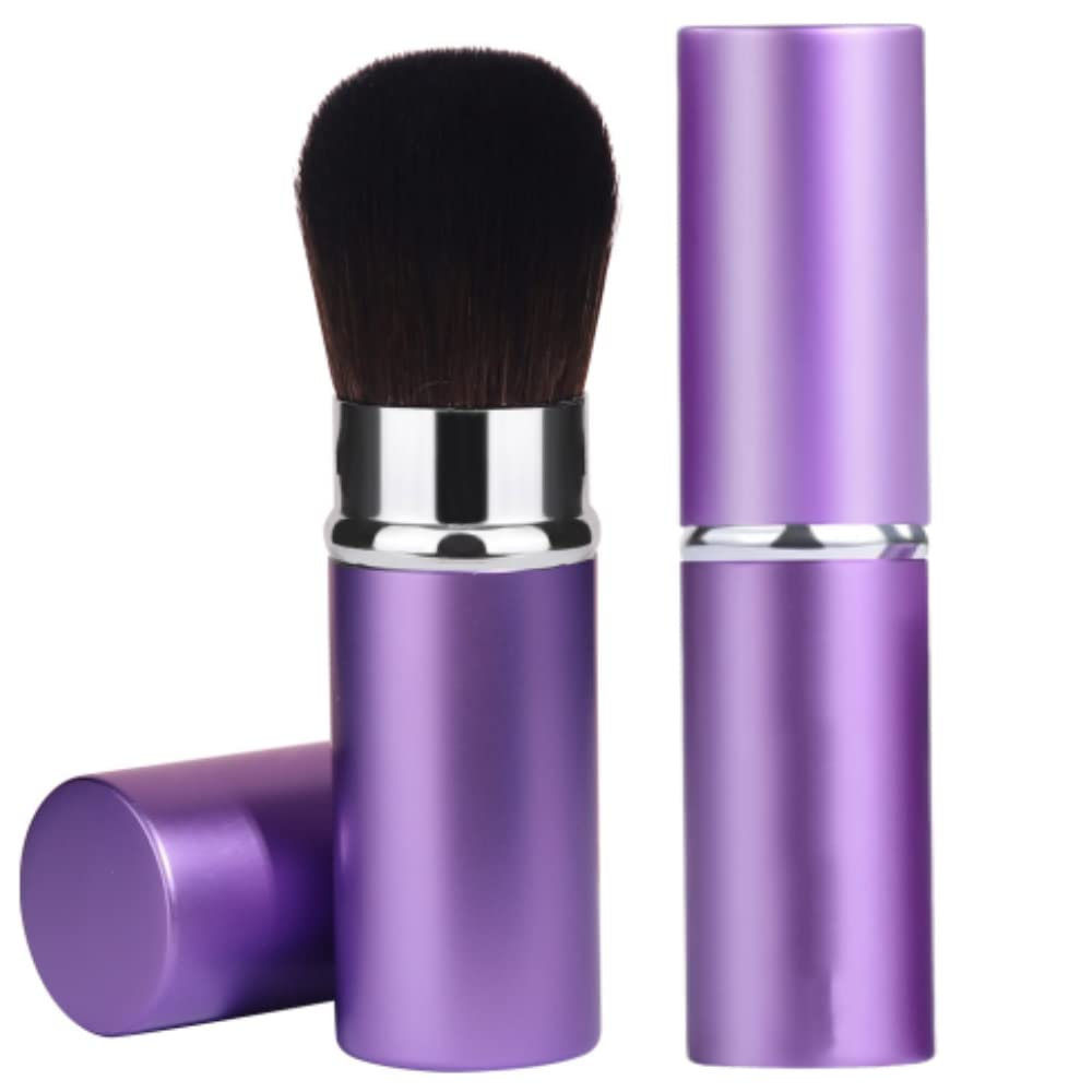 Retractable Makeup Brush Telescopic Face Brush Retractable Face Kabuki Brush Round Powder Travel Makeup Brushes Powder Foundation Blush Portable Makeup Brush (Purple)