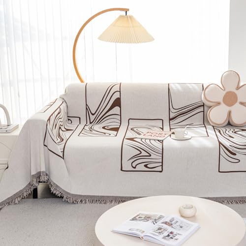 GPQAWER Boho Couch Cover, Chenille Couch Cover Soft Pet-Friendly Sofa Cover for Dog, Sofa Slipcover Multi-use Furniture Protector with Tassels,Washable Cover for 3 Cushion Sofa