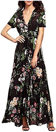 Nantersan Maxi Boho Dresses for Women Button Up Split Flowy Summer Party Dress