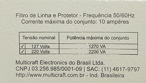 Filtro de Linha Power Line de 12 tomadas em Gabinete Metálico, Multicraft, PL12T