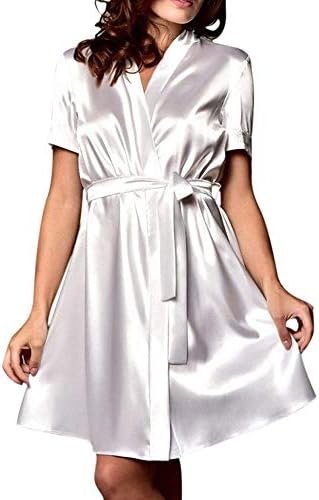 Women Nightdress Satin Belt Underwear Silk Lace Backless Lingerie Nightgown Sleepwear Robe Set by FAPIZI