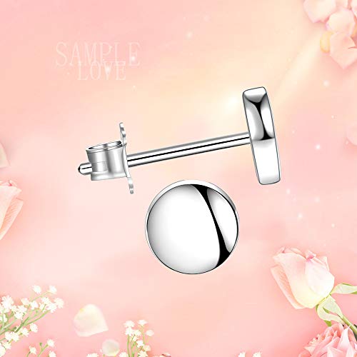 White Gold Plated Sterling Silver Dot Stud Earrings 3mm-8mm Options, Flat Round Disc Studs Hypoallergenic Jewelry (3mm) - Thumbnail 4