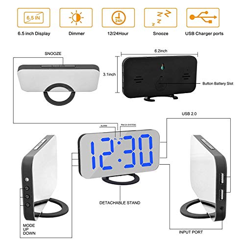 Digital Alarm Clock,Mirror Surface LED Electronic Clocks,with USB