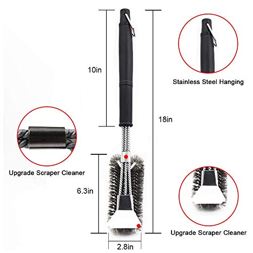 Wimaha BBQ Grill Brush,Barbecue Brush with Scraper,Long Handle Cleaner for Cooking Grates,Racks&Burner,18\