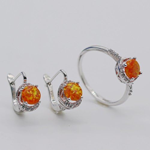 Opal Jewelry Set Fashion Cubic Zirconia Earring Ring Women Sets (6, Orange)