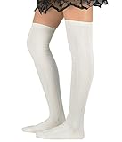 Zando Women Cotton Knit Spiral Over The Knee Thigh High Long Stocking Socks G White