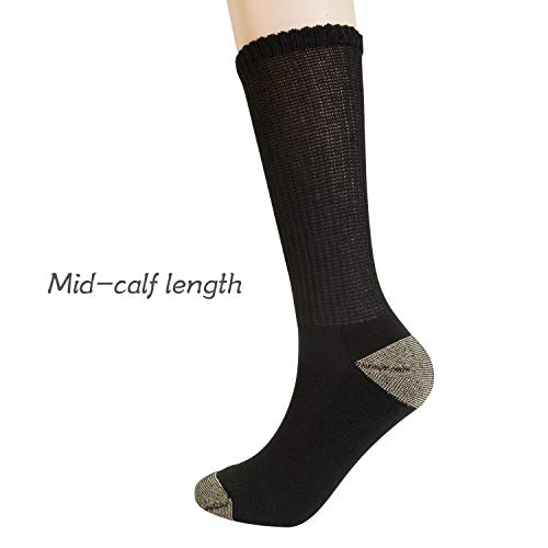 +MD Men's and Women's 6 Pack Extra Wide Non-Binding Diabetic and Circulatory Crew Socks with Cushioned Sole and Protective Copper Fiber