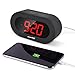 REACHER Small Digital Alarm Clock with USB Port Phone Charger,Large Red LED Number, Simple Clock Easy Snooze and Time Setting Battery Backup for Desk,Bedrooms(Black) [Update Version]