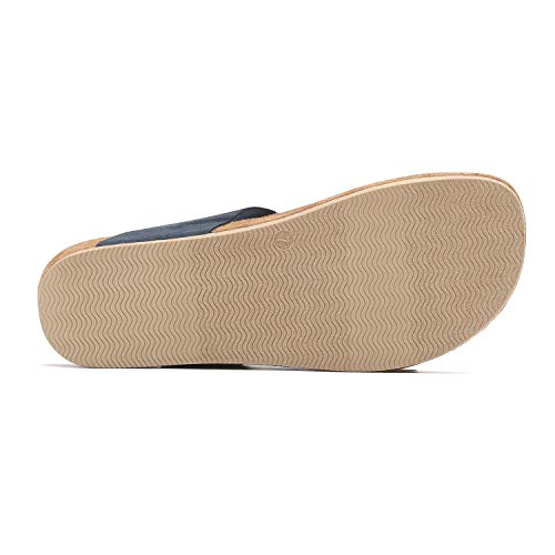 Women's T-Strap Thong Sandals Buckle Slip On Flip-Flops Beach Casual Platform Footbed Slippers (9, Navy)