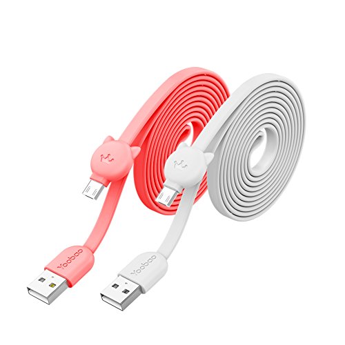 Micro USB Charger Cable, Yoobao [2-Pack 4ft] Flat Noodle Sync and Fast Charging Android Cable Cord Compatible Samsung, Kindle, HTC, Xbox, PS4, Kindle, Nexus and Andriod Smartphones (Red + Gray)