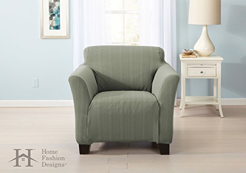 Form Fit, Slip Resistant, Stylish Furniture Shield / Protector with Cable Knit Fabric. Darla Collection Platinum Strapless Slipcover. By Home Fashion Designs Brand. (Chair, Tea Green)