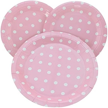 Vivi.S 7'' Round Party Dinner Paper Plates Polka Dot Party Decoration Supplies Pack Of 12 PINK