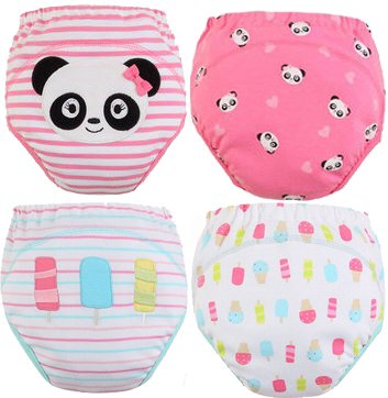 MOM & BAB Toddler Training Pants/Underwear. Water-resistent|Best Quality|Machine Washable & Reuable|Cutest Designs|Soft Cotton|Comfortable Fit|3 layers (Small, Panda/Ice Cream)