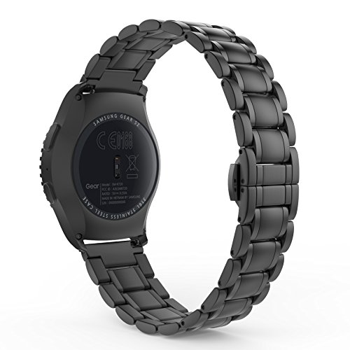 Gear S2 Classic / Gear Sport Watch Band, MoKo Stainless Steel Metal Strap for Samsung Gear S2 Classic SM-R732 & SM-R735 / Gear Sport SM-R600 / Motorola Moto 360 2nd (Men s 42mm 2015), BLACK