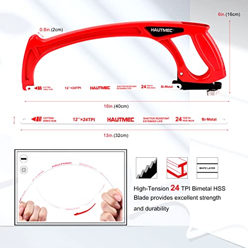 HAUTMEC 12 inch Hacksaw, Adjustable Heavy Duty Hacksaw Frame with High