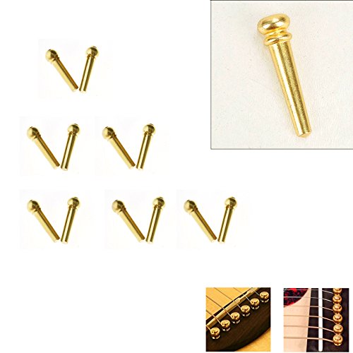 6pcs Brass Metal Bridge Pins End Pin Gold Compatible with Acoustic Guitar Parts Replacement - Thumbnail 4