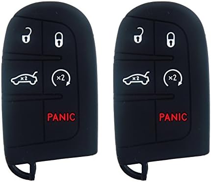 BAR Autotech Remote Key Silicone Rubber Keyless Entry Shell Case Fob and Key Skin Cover fit for Jeep Grand Cherokee, Chrysler 300, Dodge Durango, Charger, Challenger, Journey (1 Pair) (Black)