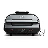Ninja | Indoor Grill and Air Fryer| Foodi Smart XL | 6-in-1 Grill, Air Fry, Roast, Bake, Broil, Dehydrate & Crisp |Smart Thermometer & Splatter Shield | Dishwasher Safe Parts | Black/Silver | FG551