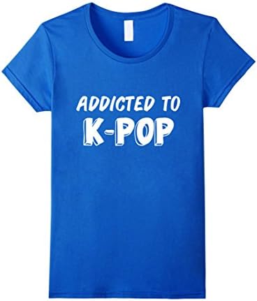 Women's Addicted to K-pop tshirt korean pop addict Cute Hangul Tee Medium Royal Blue