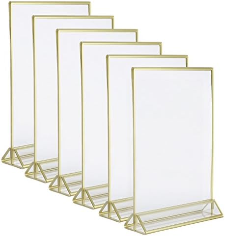 super star quality Clear Acrylic Photo Frame Display Table Card Holder with Vertical Stand and 3mm Gold Border, 4-Inch-by-6-Inch, Pack of 6