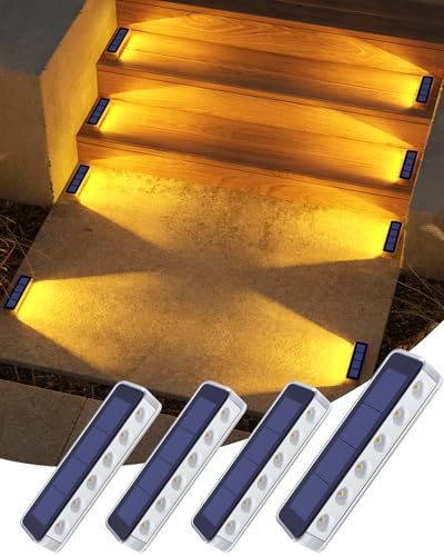 DetarZinLED Solar Garden Lights, 4 Pieces Outdoor LED Solar Light, IP68 Waterproof Outdoor LED Step Light, Warm White Outdoor Solar Lights for Stairs, Garden, Terrace, Driveway, Patio