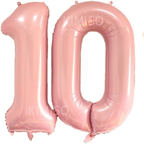10th Number Balloons, 40inch Foil Mylar Number 10 Birthday Balloons Anniversary Party Decorations Supplies Gifts (Pink)